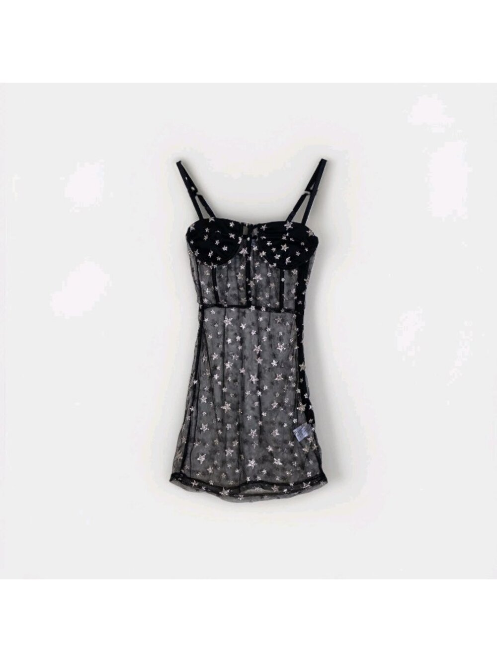 Beginning Boutique Mesh Mini Dress AU 6 US 2 Black Gold Stars Glitter Y2K Club